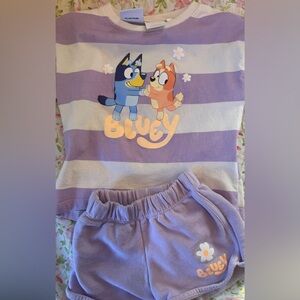 Zara Kids Purple and White Striped Bluey Shirt & Shorts Set